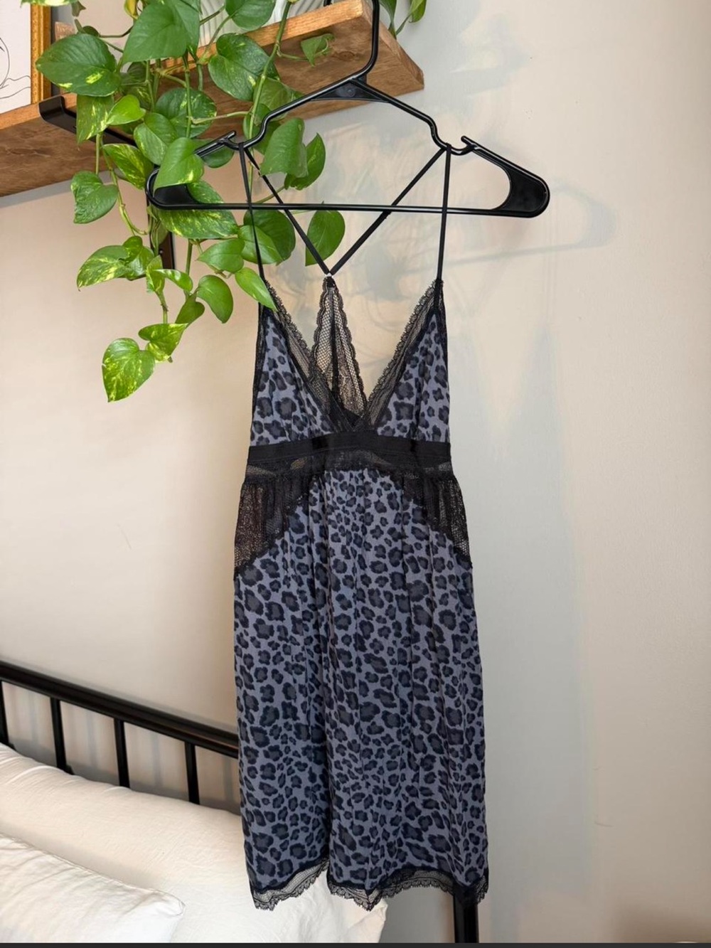 Victoria's Secret Black and Grey Leopard Lace Chemise